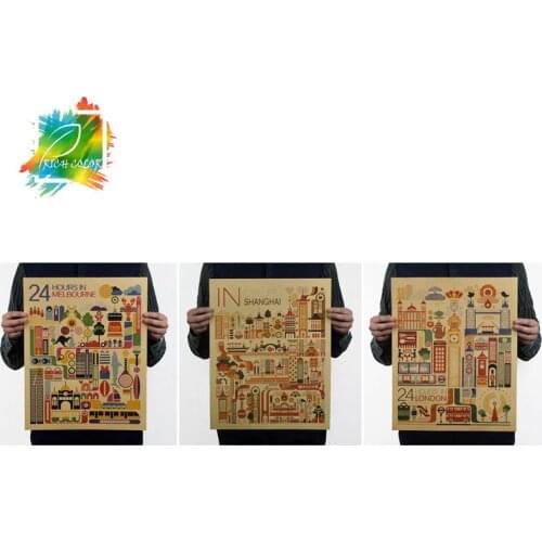 Comic City Series London Shanghai Vintage Style Paper Poster Retro Wall Stickers J&Y Decoration Paper Poster PP-06B