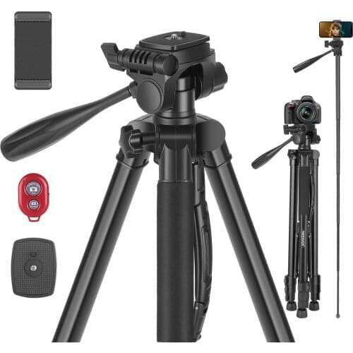 Neewer Camera Tripod, 2-in-1 Tripod Monopod with Swivel Pan Head, Phone Clip, Wireless Selfie Remote for DSLR Camera, Camcorder