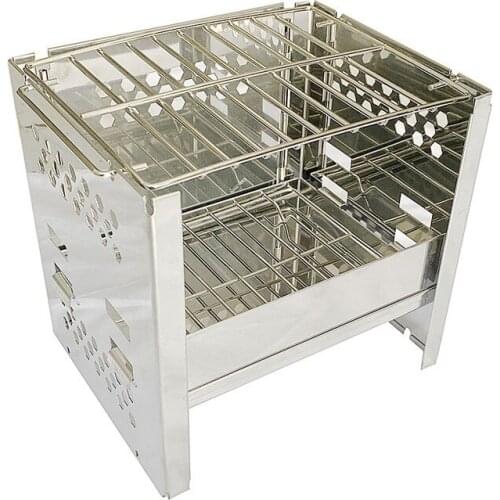 Stainless Steel Barbecue Folding Mini Stove Outdoor Wood Fired Stove with Barbecue Net and Storage Bag Camping Stove