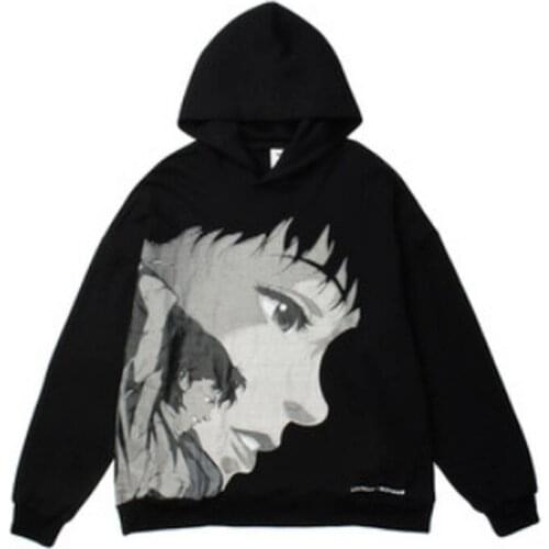 Mens Hooded Retro Loose Cartoon Character Couples Terry Hooded Autumn and Winter Sweatshirt Anime Hoodie Harajuku Streetwear