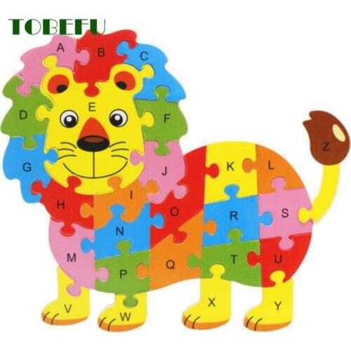 TOBEFU Childrens Intelligence Toy Cognition English Letter Building Blocks Wood Animal Jigsaw Baby Educational For Kid Gifts