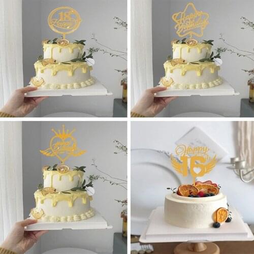 Happy Birthday Acrylic Cake Topper Golden Wings 16 18th Baking Cake Toppers for Kids Birthday Party Cake Decoration Supplies New
