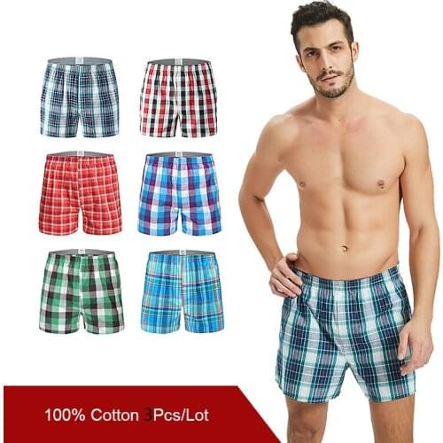 3 pcs Mens Underwear Boxers Shorts Casual Cotton Sleep Underpants Quality Plaid Loose Comfortable Homewear Striped Arrow Panties