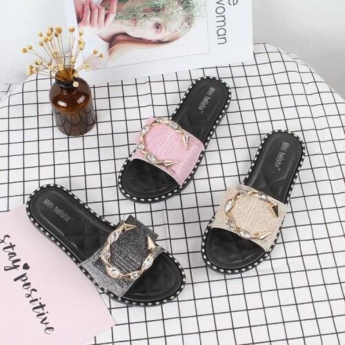 Flat rhinestone Bling Round Toe footwear Slides ladies spring Leisure beach Classics modis Sweet Sexy Concise