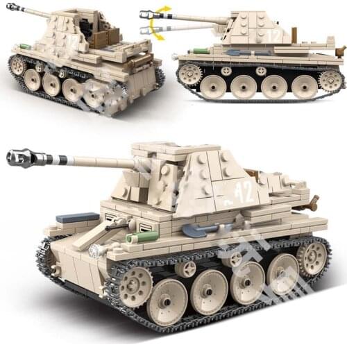 Military series World War II German Self-anti-tank Gun Soldier Weapon DIY Model Building Blocks Toys Gifts