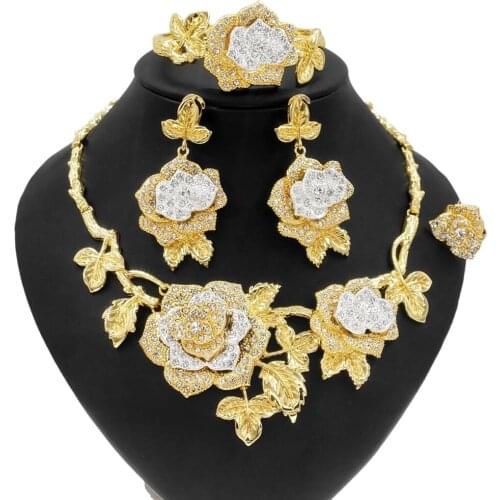 Yulaili New Exquisite Gold Plated Flower Jewelry Set Fashion Online Wedding Matching Bridal Dresses Wholesale Jewellery Sets