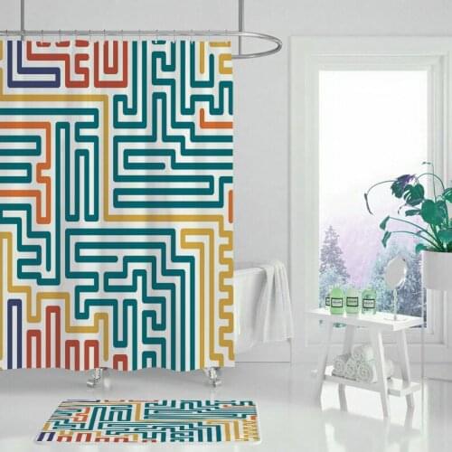 Shower curtain Waterproof shower curtain Color line maze geometric shower curtain Bathroom printing curtain
