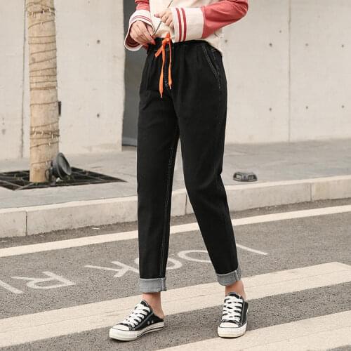8XL Large Size Jeans For Women High Waist Denim Harem Pants Streetwear Mom Jeans Casual Elastic Loose Black Ladies Jeans Q3664