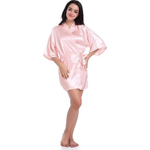RB032 2018 New Silk Kimono Robe Bathrobe Women Silk Bridesmaid Robes Sexy Navy Blue Robes Satin Robe Ladies Dressing Gowns