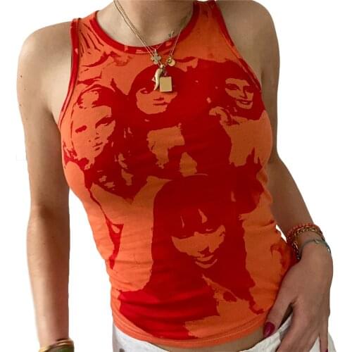 Women Digital Print Sleeveless Vest, Slim Fit Round Collar Pullover for Summer, S-XL 2021 New Fashion