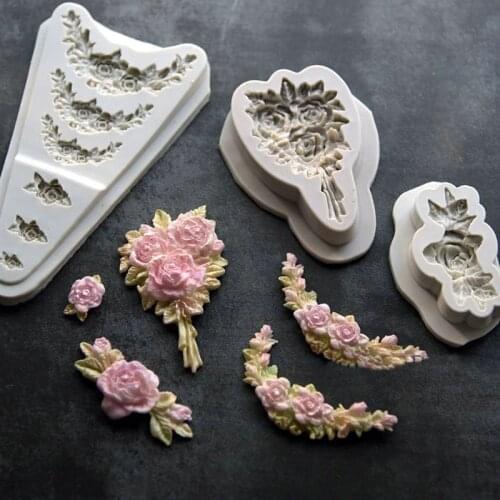 Rose Flower Border Silicone Molds DIY Bouquet Wedding Cupcake Fondant Decorating Tools Cookie Baking Candy Chocolate Moulds