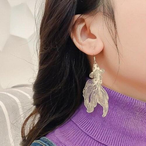 1Pair Koi Fish Water Bag Dangle Earrings For Women Trendy Girl Graceful Eardrop Gift Party Decor Hollow Goldfish Dangle Earrings