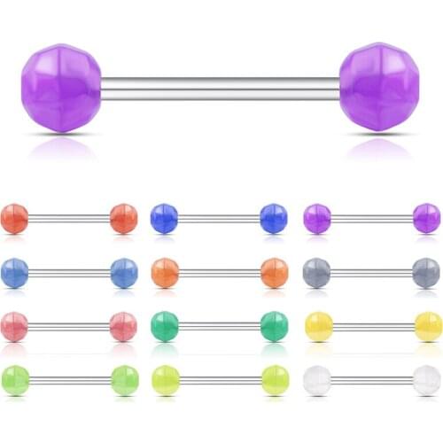 12pcs/lot Tongue Ring Piercing Barbell Stud Acrylic Nipple Rings Ear Cartilage Tragus Bar Stainless Steel Women Body Jewelry 14G