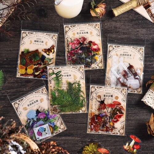 20PCS/Pack Vintage Plant Floral Butterfly Decorative PET Stickers Scrapbooking Adhesive Label For Post Diary Album DIY 6 Designs