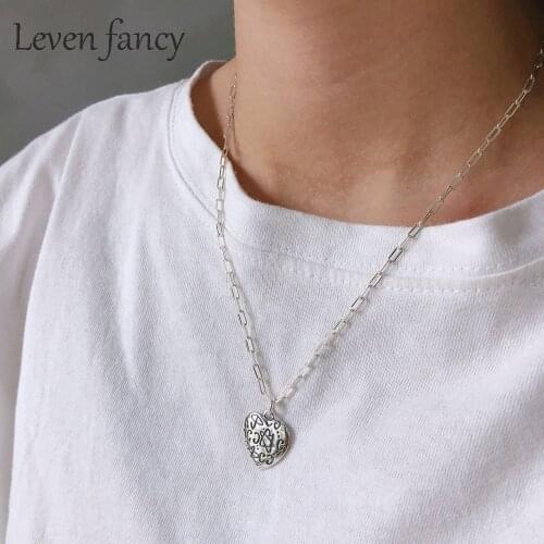 2019 Vintage Thai 925 Sterling Silver Love Heart Star Necklace Minimalist European Design Sweater Necklaces for Womens Girls