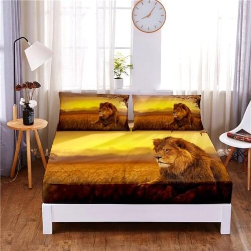 Forest Animals 3pc Polyester Solid Fitted Sheet Mattress Cover Four Corners With Elastic Band Bed Sheet(2 pillowcases)