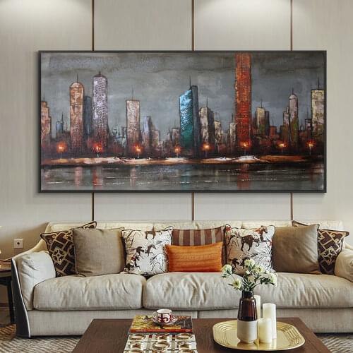 Handmade Abstract Colorful Building Oil Painting Modern Wall Art Painting Unframed 100% Hand Painted On Canvas For Home Decor