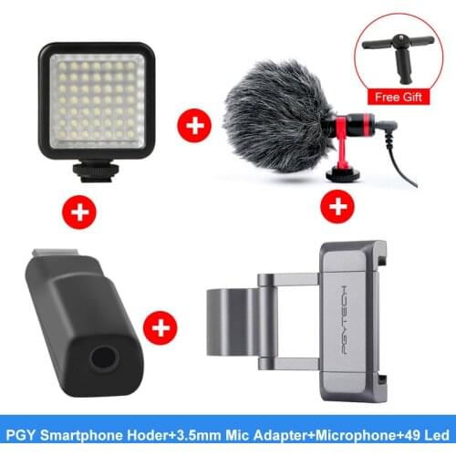 DJI Pocket 2 Mic 3.5m Adapter Smartphone Mount Cold Shoe Mount 49 LED Light Microphone For DJI OSMO Pocket Accessories