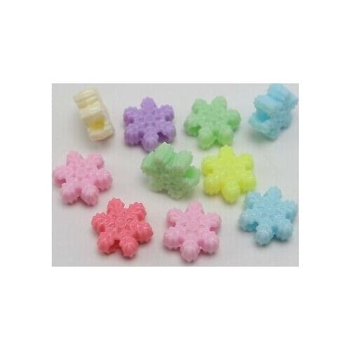 100 Mixed Pastel Color Acrylic Snowflake Pony Beads 16mm for Kids Craft Kandi