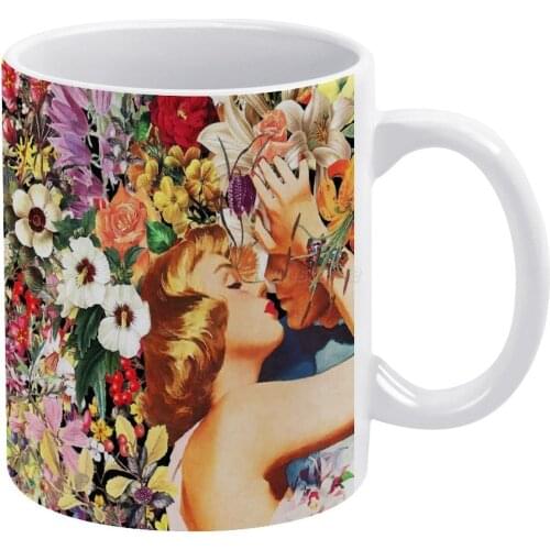 Floral Bed White Mug Coffee Mugs Girl Gift Tea Milk Cup Mugs Collage Collage Art Eugenia Loli Flowers Kiss Couple Relationship