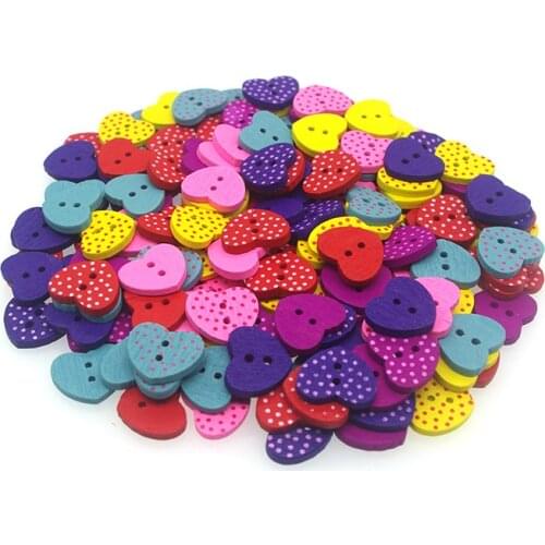 SHINE Wooden Sewing Buttons Scrapbooking Heart Mixed Two Holes Retro 15 x 13mm 50 PCs Costura Botones decorate bottoni botoes