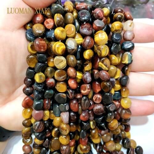 Discount 100% Natural Stone Beads Irregular 3 Color Tiger Eye Beads For Jewelry Making 8-10mm DIY Bracelet Necklace Strand 15