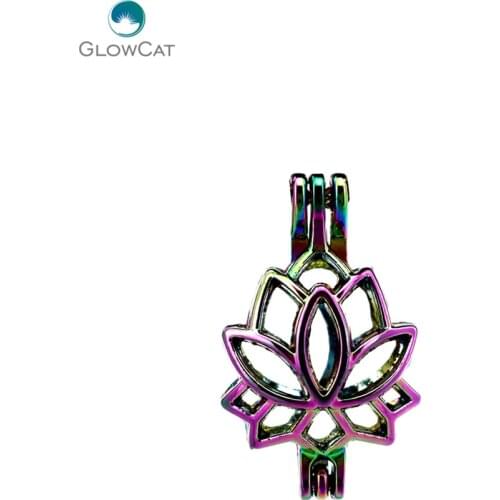 C52 5pcs/lot COLORS Rainbow Multicolor Women Lotus Flower Pendant Locket Fairytale Party Essential Oil Diffuser