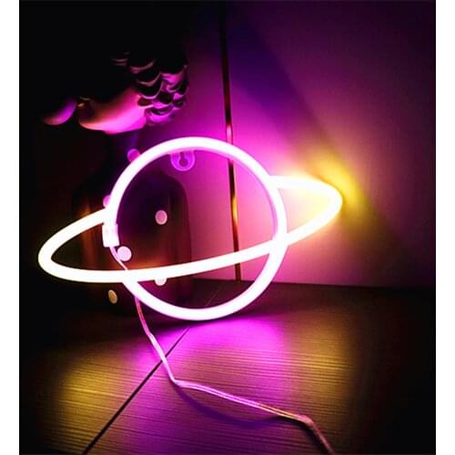 Dual Use Elliptical Planet Shaped Neon Light Gift LED Colorful Neon Lamp Planet Sign Home Wall Starry Sky Lighting Decor