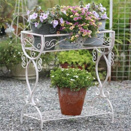Wrought iron double-layer flower stand, square slot balcony, outdoor raised room, villa storage, meaty storage, courtyard decora