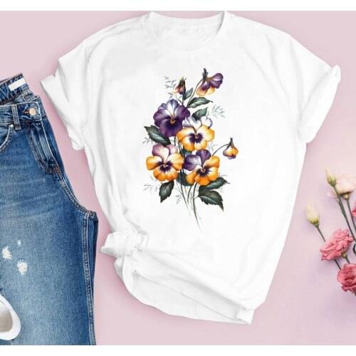Summer T-shirt 2021 Aesthetic Flower Graphic T shirt Harajuku Fashion Tops Women O-neck White Short Sleeve t-shirt femme