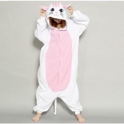 Kigurumi Cat Onesies For Adults Lovely Cute Hooded Animal Pajamas Flannel Cosplay Costume Cat Pajamas