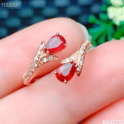 KJJEAXCMY fine jewelry 925 sterling silver inlaid natural ruby Womens popular plant adjustable gem ring support detection