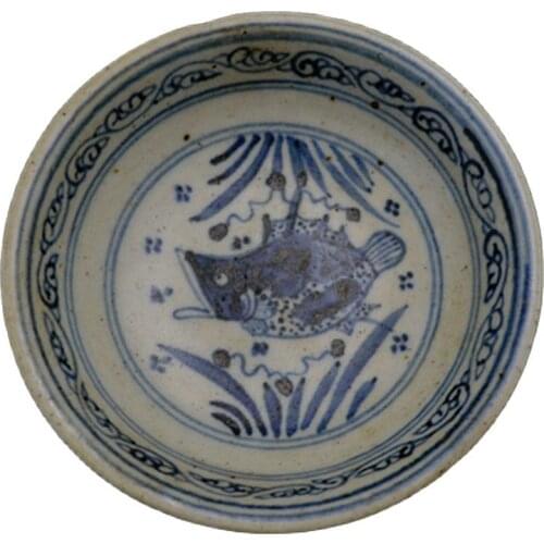 Collection of Chinese antique Ming Dynasty mackerel fish bath pattern high-foot bowls