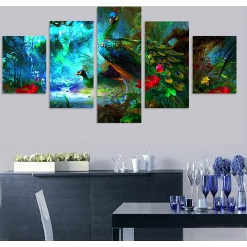 Colorful Peacock Diamond Painting Animal 5 Piece Diy Full Square Round Drill Diamond Embroidery Mosaic 5D Needlework Kit AA1724