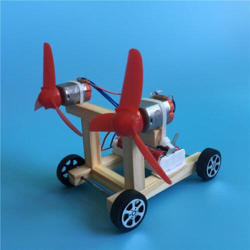Creative Technology Gizmo Wooden Puzzles Double Propeller Wind Power Vehicle Toys Popular Science Model Student Laboratory Toy