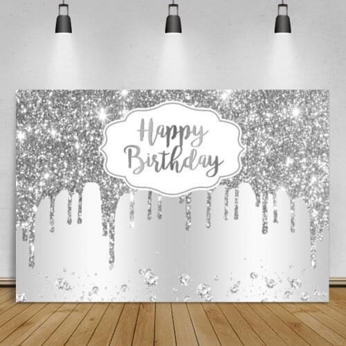 Laeacco Silver Shiny Star Ice Creams Cake Happy Birthday Party Customized Banner Portrait Photo Background Photography Backdrops