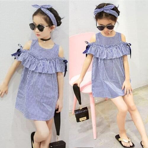 Summer Girls Off Shoulder Dress Cute Newborn Baby Girls Short Sleeve Dress New Striped Vestidos Princess Party Dresses