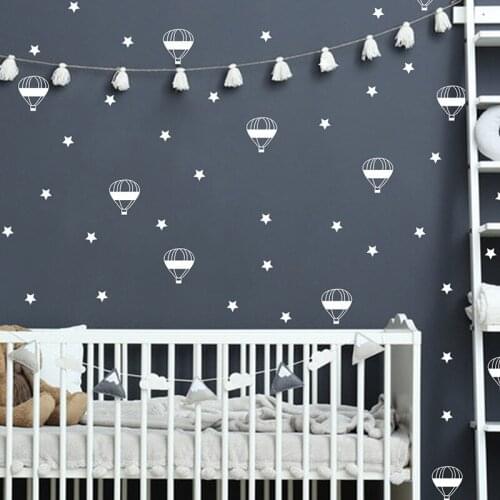 Cartoon Star Wall Sticker Children Baby Bedroom Decor Hot Air Balloon Wall Decal Boy Girl Room Decor Aesthetic Nursery Mural DIY