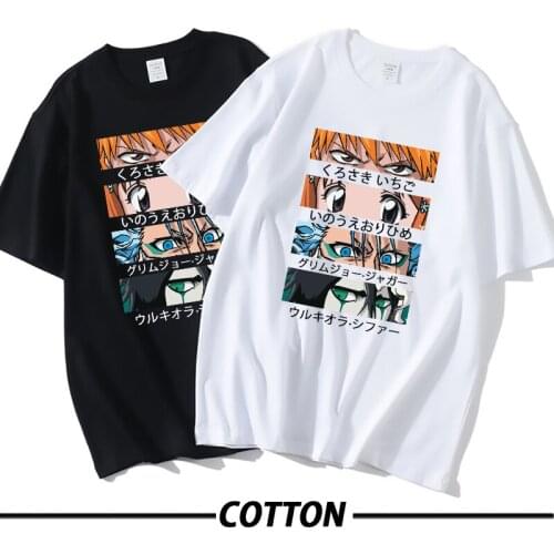 Anime Manga Bleach Characters Eyes Print T Shirt Men Wmen Short Sleeve Cotton T Shirt Ichigo Hitsugaya Toushirou Tee Tops