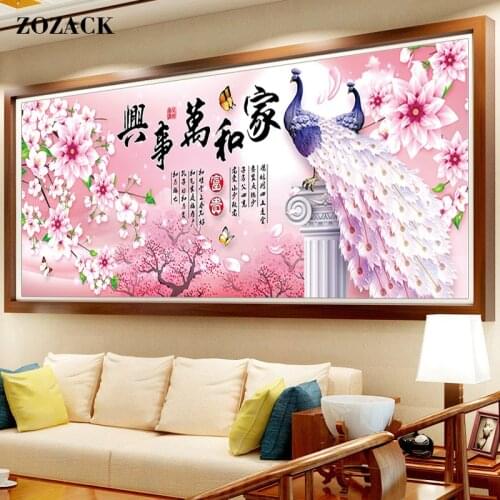 Needlework,DIY Precision printing Auspicious Pink cherry peacock Chinese Cross stitch,Sets For Embroidery kits Cross-Stitch