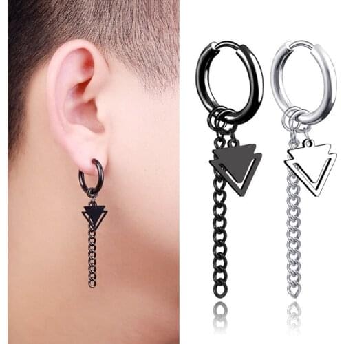 SOHOT New Unisex Double Triangle Hollowed Out Titanium Stainless Steel Drop Earrings HipHop Wholesale Punk Chic Geometric Tassel
