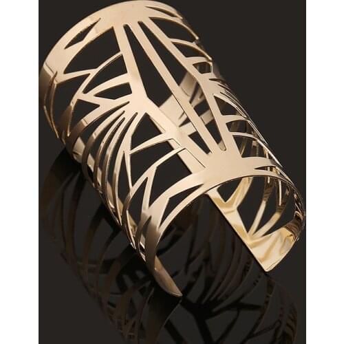 New Arrive Hot Fashion Unisex Bracelets & Bangles Geometric Hollow Out Gold Color Bangle Punk Cuff Bracelet for Women Men