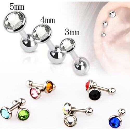 Crystal Stainless Steel Ear Cartilage Piercing Stud Earrings Multicolor Ear Stud Piercing Body Jewelry Accessories 3mm 4mm 5mm
