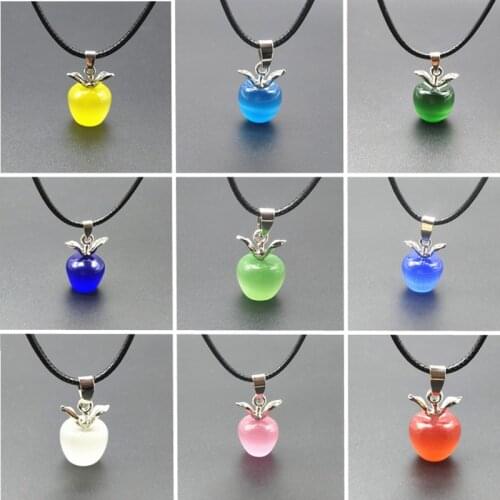 Fashion Popular Opal Lovely Apple Pendant Necklace Women Jewelry Beautiful Leather Rope Clavicle Chain Christmas Gift