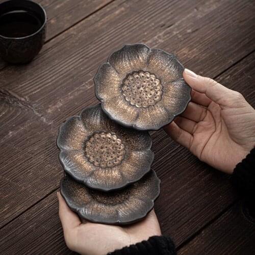 Lotus Incense Coaster Japanese Gilding Iron Glaze Vintage Ceramic Teacup Mat Cup Saucer Saucer Tea Ceremony Utensil Coasters