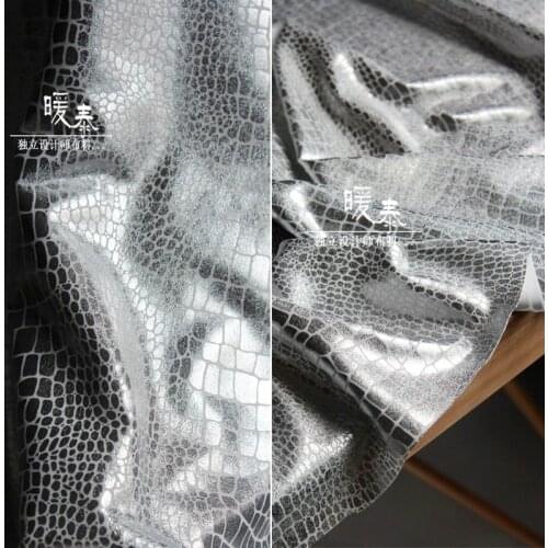 Knit Coated Stretch Fabric Silver Crocodile Skin Texture DIY Bags Background Decor Tights Leggings Dress Designer Fabric