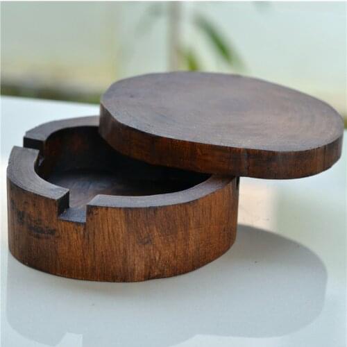 Natural Wooden Carved Ashtray Decorative Wood Lidded Ash Tray Cigarette Holder Tobacco Smoking Utensil Art and Craft Accessories