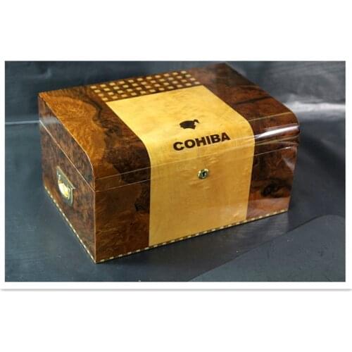Luxury Cohiba Cedar Wood Humidor Cabinet with Hygrometer and Humidifier Fit 100 Cigar Humidor Case Box CH-018