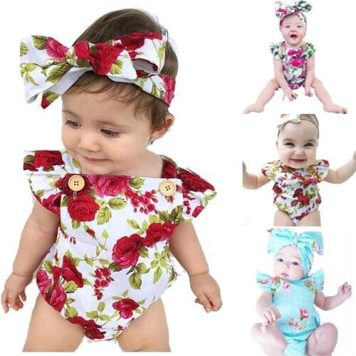 Rose Baby Bodysuit Big Bow Hairband Girl Clothes Set Infant Jumpsuit Backless Newborn Clothing Shirt Headband Outfit Top Quality