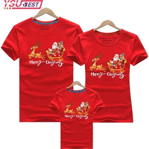 Family Christmas Matching Clothes Mother Daughter Short sleeve T-shirts Elf Santa Claus Reindeer Elk Print Tees Red Pajamas Top